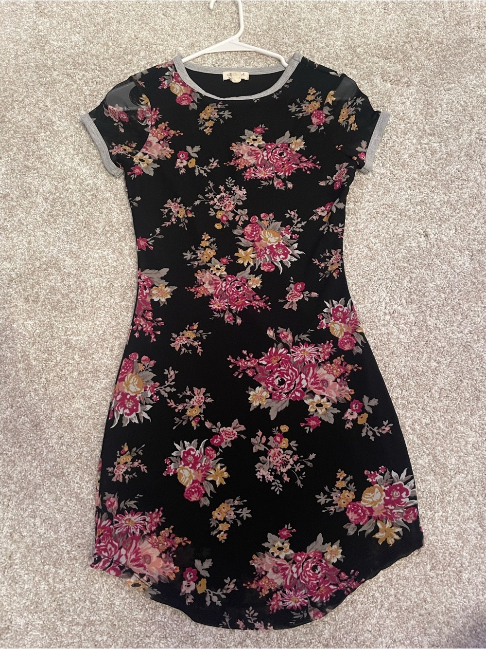 Ultra Flirt Black Floral Mesh T-Shirt Dress – XS
